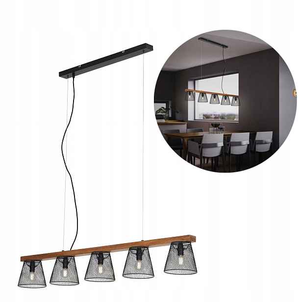 Závěsná lampa nad stůl Černá Dřevo Do obývacího pokoje Jídelny Kuchyně nad pracovní deskou