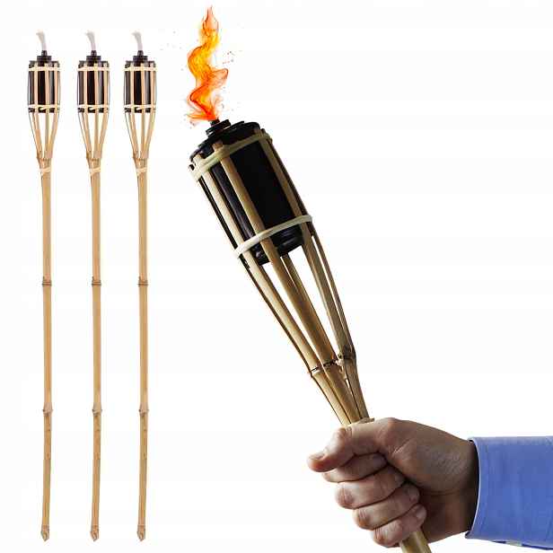 Bambusová Pochodeň 90 CM, Pochodeň Pro Osvětlení Zahrady, Sada 3 Ks