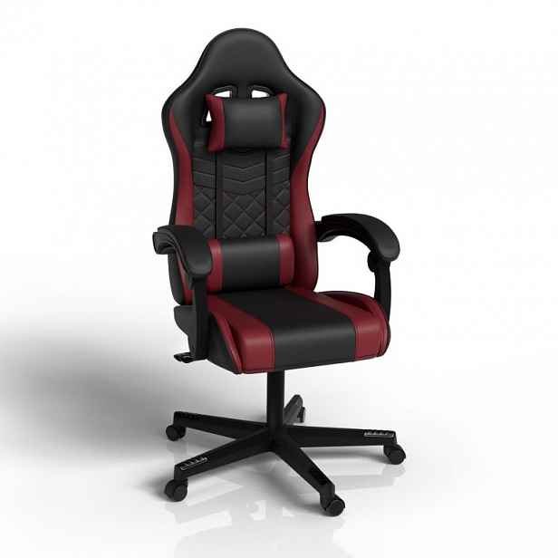 Ergonomická herní židle, černá/červená, polštářky,