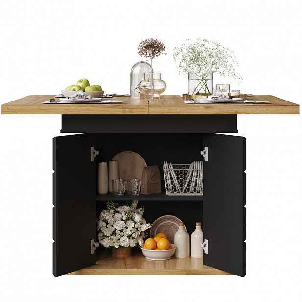 OKWISH JÍDELNÍ stůl 110-140/80/75 cm černá/přírodní z MDF a kovu s rozkládáním a úložným prostorem