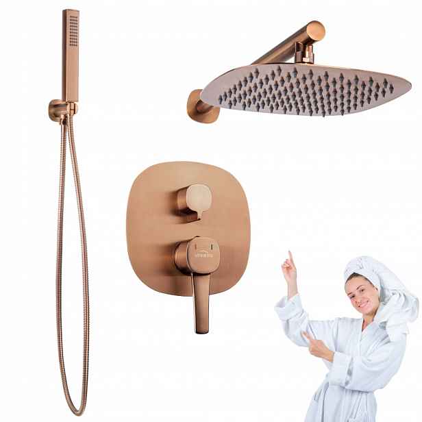 Sprchový podomítkový set s 2-funkční baterií Invena Glamour, měděná barva