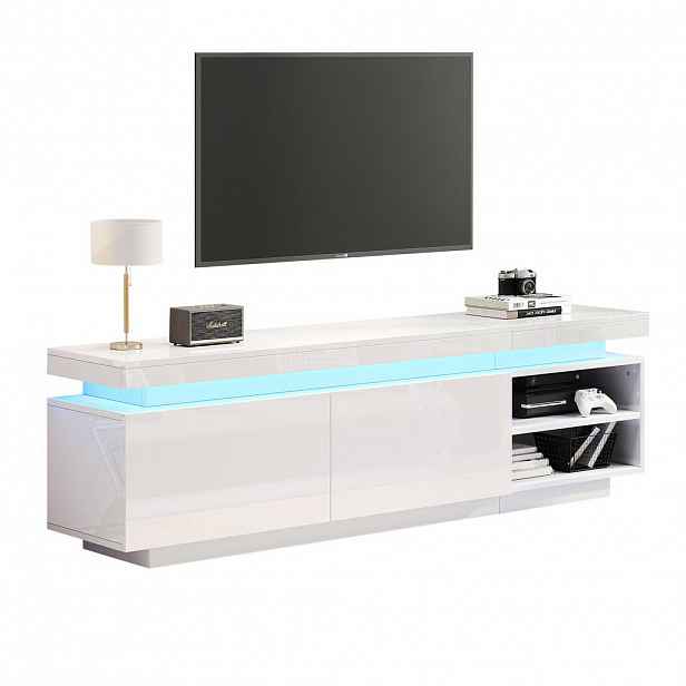 STILVORA TV STOLEK v bílé barvě s LED osvětlením pro televizory do 70″, 170 × 35 × 50 cm