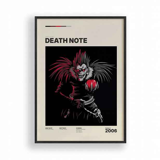 Obraz Death Note Ryuk Anime Plakát Rámeček Dřevěný Černý 30x42 cm