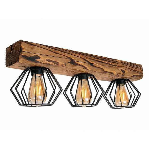 Stropní Svítidlo RusticBeam Cage3 – designový stropní svítidlo ze dřeva a kovu