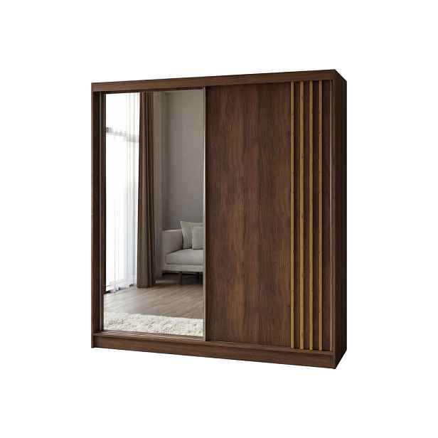 MASSENO ŠATNÍ SKŘÍŇ S POSUVNÝMI DVEŘMI NELVIA, 200/216/61 cm moderní 2dveřová se zrcadlem, dekor ořech