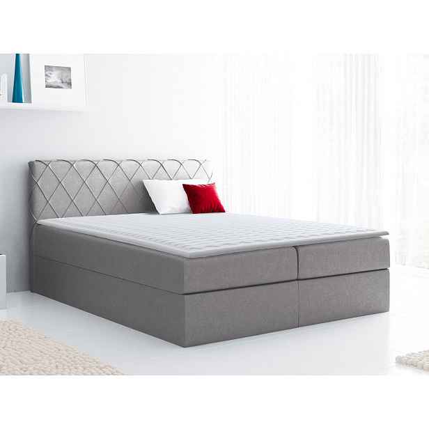 Boxspringová manželská postel 180x200 PABLA - šedá + topper ZDARMA