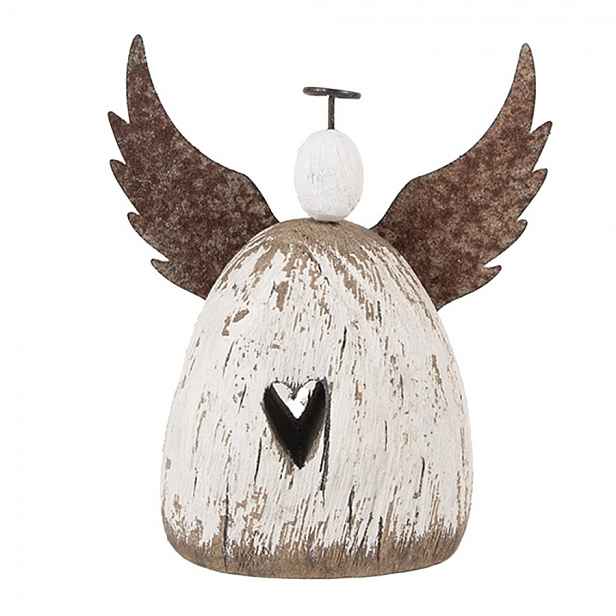 Dekorace dřevěná figurka anděl se srdíčkem Angel Rustic M - 13*5*14 cm Clayre & Eef