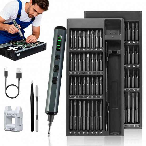 Sada přesných elektrických šroubováků s Led diodami a magnetem (včetně