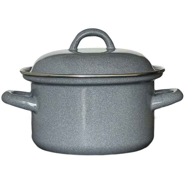 Smaltovaný kastrol s poklicí 1,25 l, šedý, průměr 140 mm