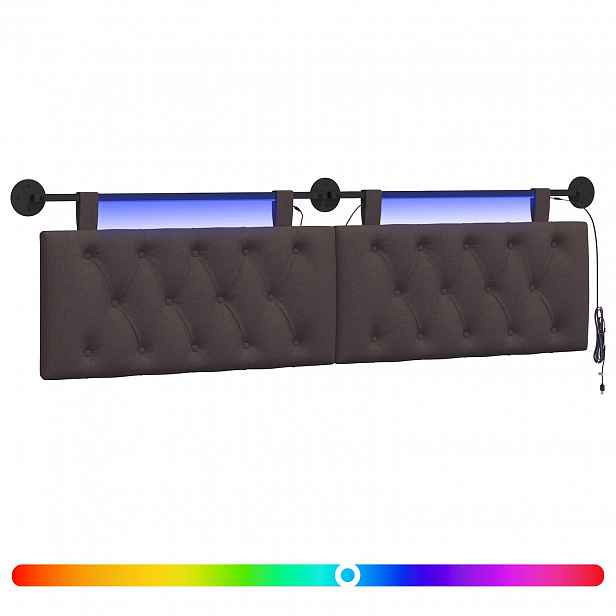 vidaXL Závěsné čelo postele S LED osvětlením Tmavě hnědá Textil