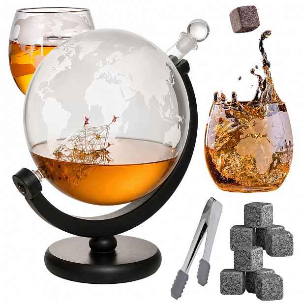 900 ml skleněná karafa na whisky s chladicími kameny a kleštěmi