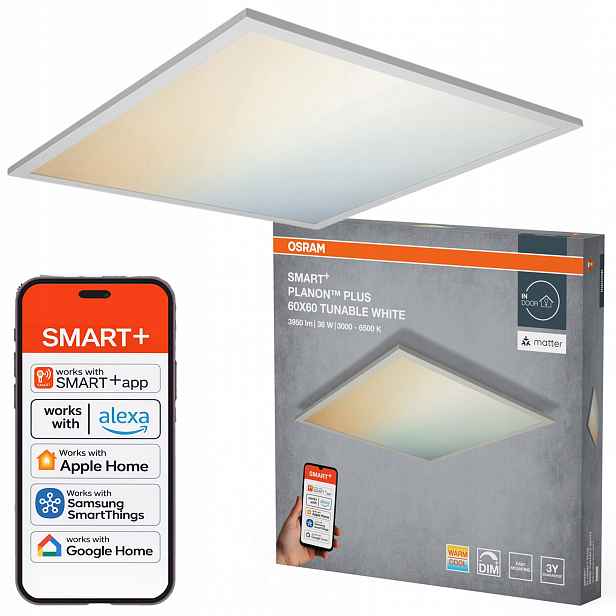Led panel Kaseton 36W 3000lm Cct 60x60 cm Smart WiFi Matter Planon Osram