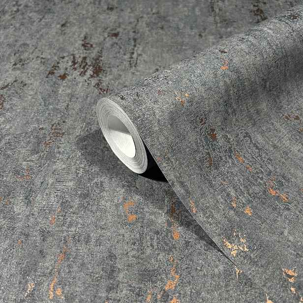 Šedá Vinylová Tapeta S Měděnými Oděrkami Na Beton