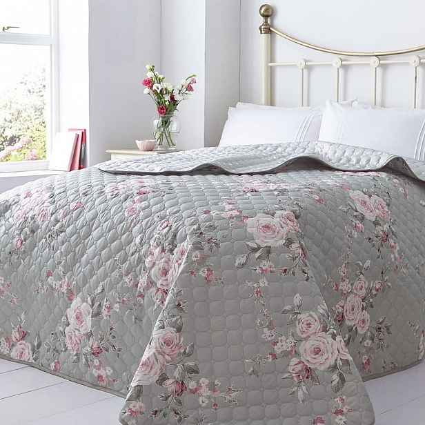 Šedý přehoz přes postel Catherine Lansfield Canterbury Rose, 240 x 260 cm