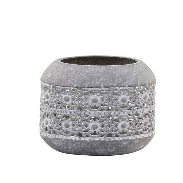Zinkový antik kovový svícen zdobený květy Aiglé - Ø 10*8 cm Chic Antique