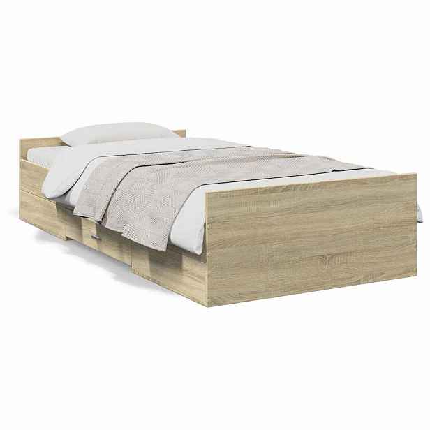 vidaXL Rám postele se zásuvkami dub sonoma 75x190 cm kompozitní dřevo