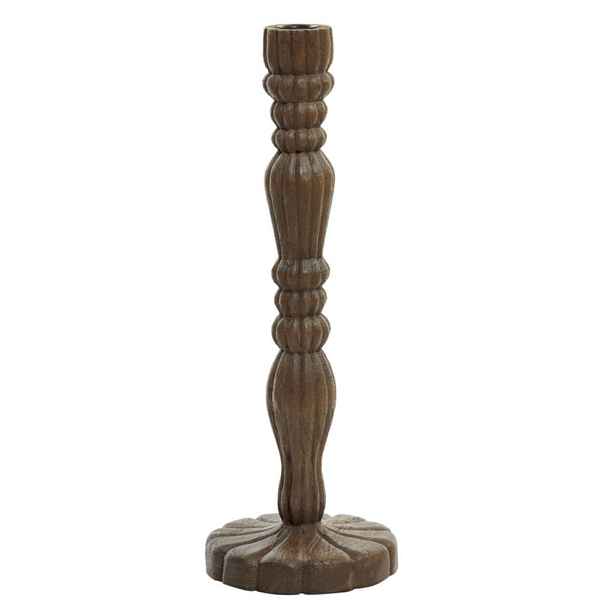 Hnědý dřevěný svícen na úzkou svíčku Jeraldo - Ø 16*45 cm Light & Living