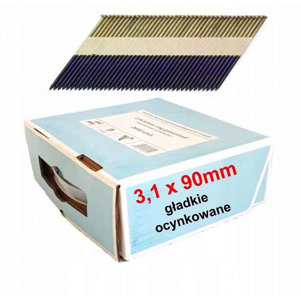 Hřebíky do hřebíkovačky spojené papírem 3,1x90 mm hladké pozink 34° 2000ks