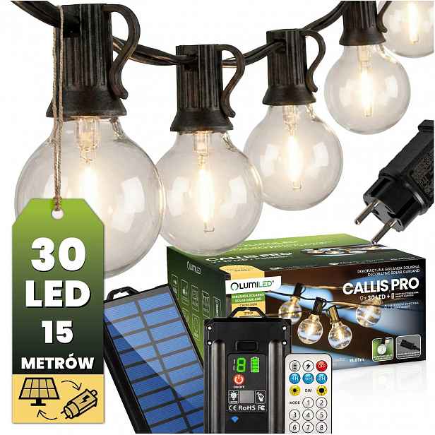 Zahradní girlanda kuličky Solární závěsné lampy 30 žárovek 15,05 m Teplá