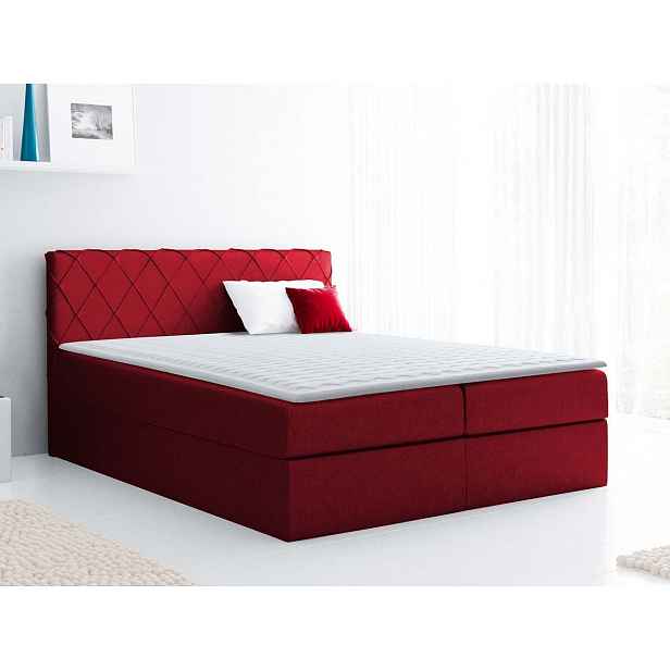 Boxspringová manželská postel 180x200 PABLA - červená + topper ZDARMA