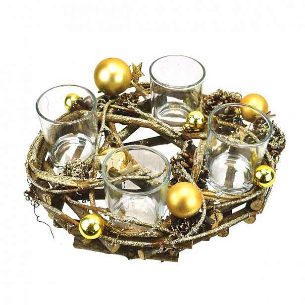 Ratanový adventní věnec Golden, pr. 23 x 9 cm
