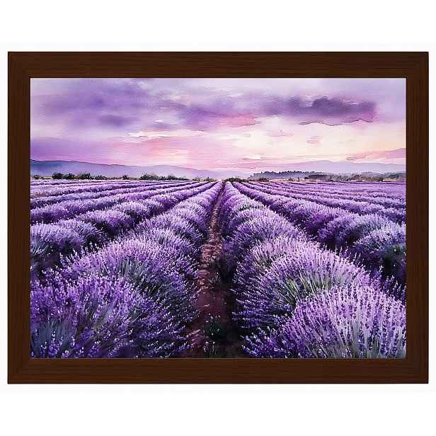 Plakát Rámeček Dřevo Krajina Pole Plantáž Květiny Levandule Fialová 80x60