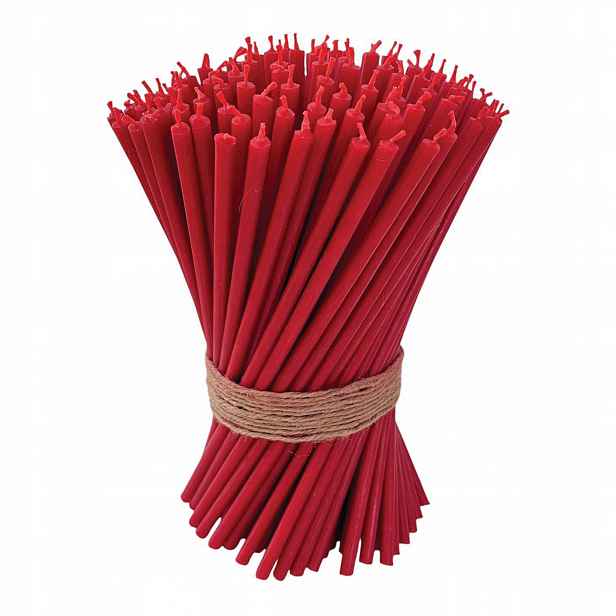 Červené rituální svíčky 26 cm dlouhé, parafínové, 150 ks