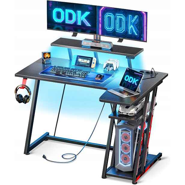 Herní Stůl L Led 100CM Zásuvky Černý