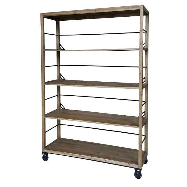 Přírodní dřevěný regál na kolečkách se 4 policemi Bellona - 150*48*200 cm Chic Antique