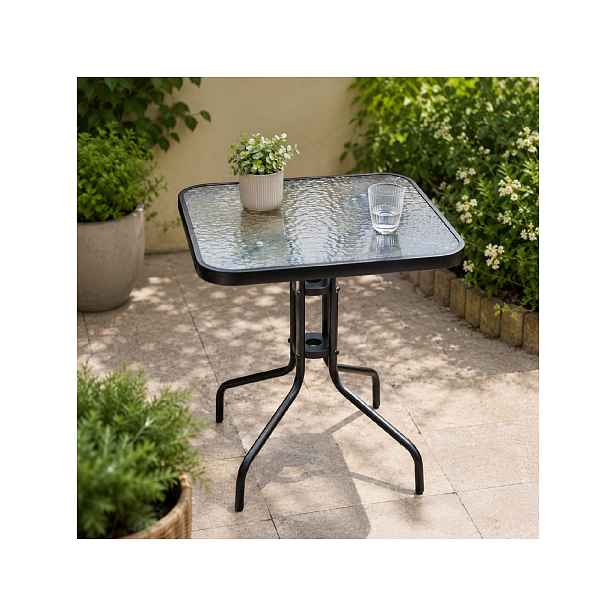 Zahradní stůl se skleněnou deskou BestBerg BBGF-GT2 / 60 × 60 × 70 cm / černá/transparentní