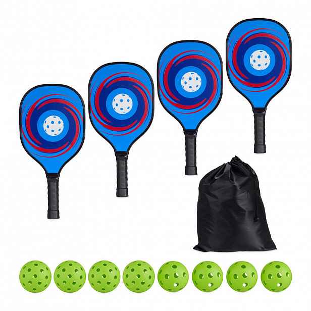 Relaxdays SET Pickleball Vícebarevný 4dílný-set pálek 8 míčků s taškou
