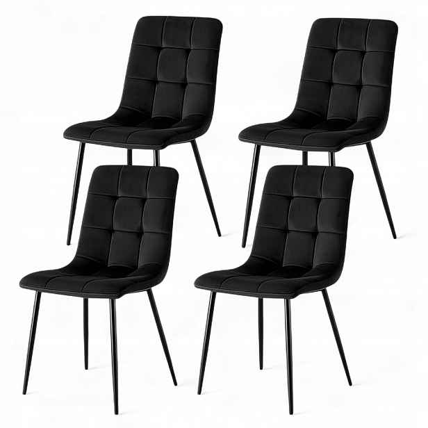 Velurové židle Čalouněné černé Materiál Oeko Tex pro obývací pokoj Jídelna x4