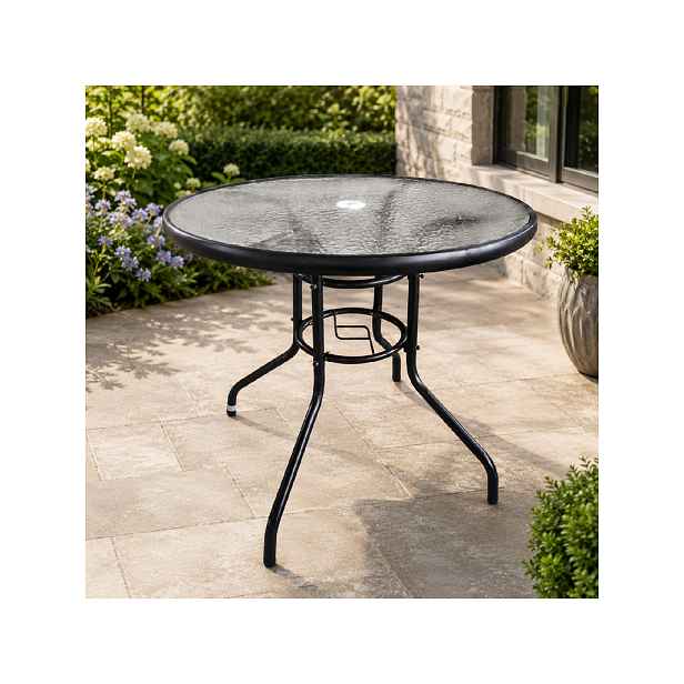 Zahradní stůl se skleněnou deskou BestBerg BBGF-GT3 / 80 × 70 cm / černá/transparentní
