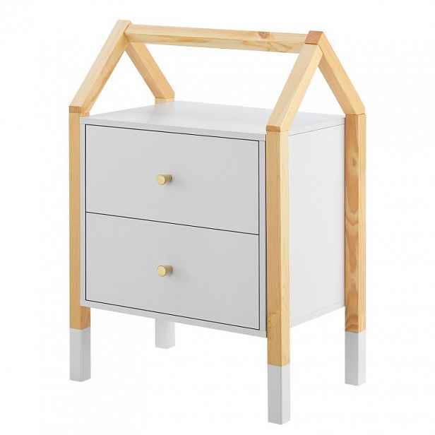 Dětský noční stolek bílý, domečkový design, 2 zásuvky