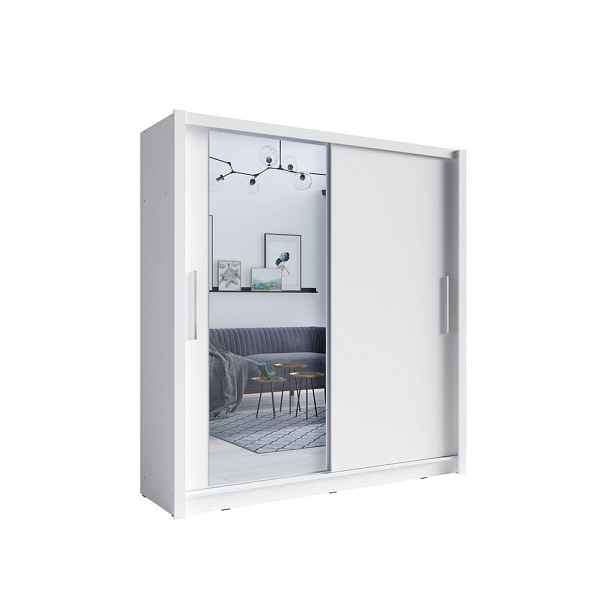 MASSENO ŠATNÍ SKŘÍŇ S POSUVNÝMI DVEŘMI FRISKA, 204,4/214,4/62 cm 2dveřová se zrcadlem, bílá