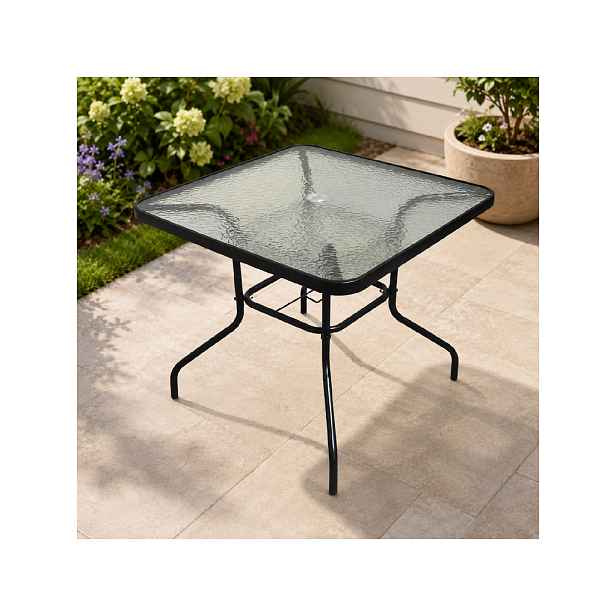 Zahradní stůl se skleněnou deskou BestBerg BBGF-GT4 / 80 × 80 × 70 cm / černá/transparentní