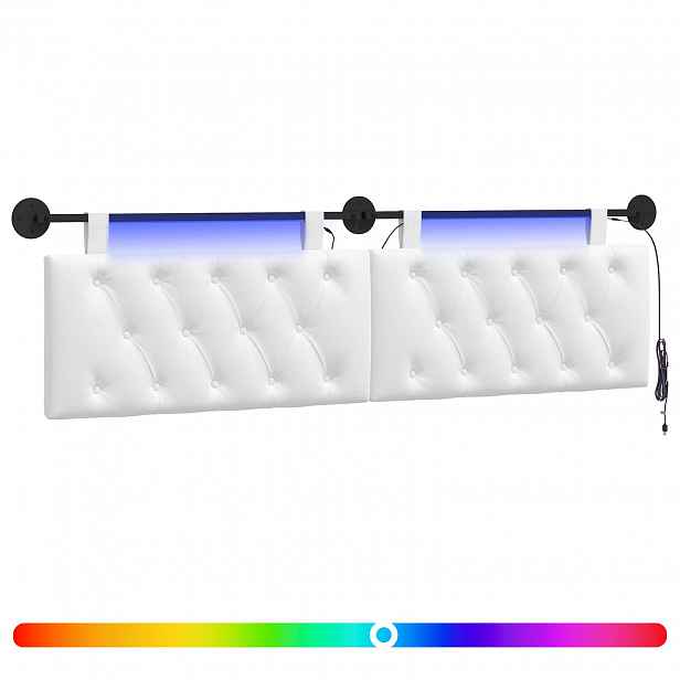 vidaXL Závěsné čelo postele S LED osvětlením Bílá Textil