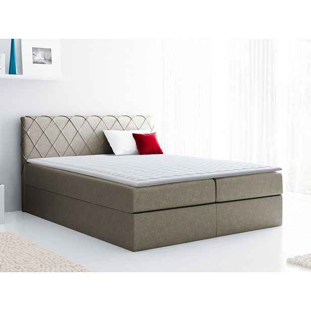 Boxspringová manželská postel 200x200 PABLA - světlá hnědá + topper ZDARMA