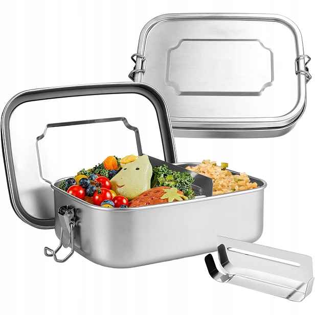Lunchbox z nerezové oceli s 1 odnímatelnou přepážkou a dvojitým uzávěrem