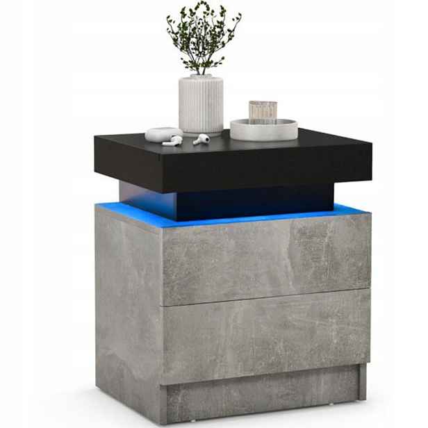 Noční stolek JV10829GR s Led osvětlením, 45 x 35 x 52 cm, šedý
