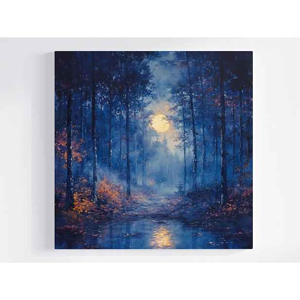 Obraz Na Plátně Plátno Krajina Stromy Les Noc Cesta Měsíc Plný Měsíc 60x60