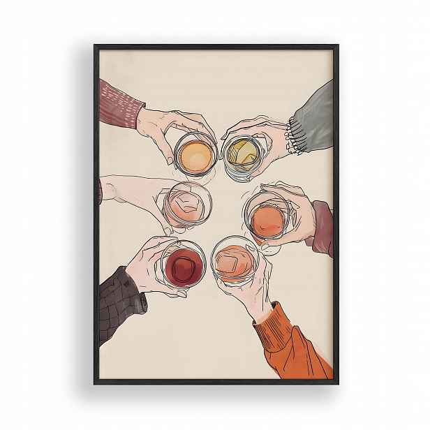 Obraz Toast s nápoji Plakát Rámeček Dřevěný Černý 30x42 cm