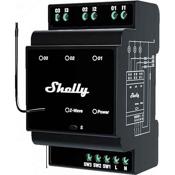 Shelly Wave Pro 3 Eu Lr Relé Z-wave Din