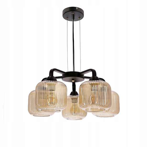 Závěsná lampa Lustr 5 bodová Elegantní kovová skleněná stínítka Campana