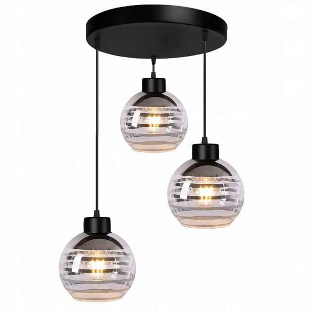 Závěsná stropní lampa lustr Zwis na 3x E27 skleněné stínidlo koule pruhy