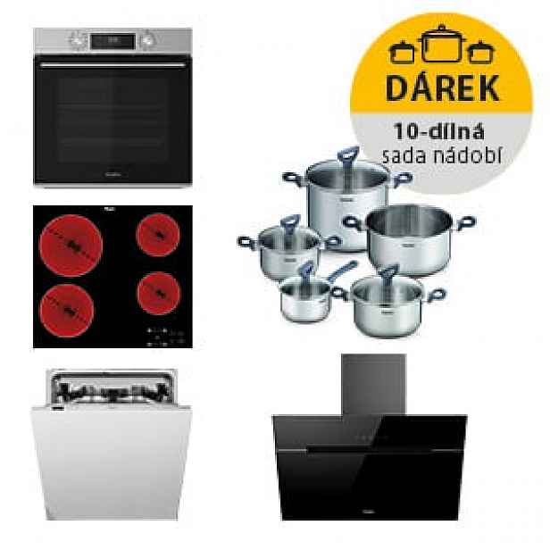 Akční set spotřebičů Whirlpool trouba AKP745IX + sklokeramická deska AKT8090NE + komínový odsavač par WHVP62FLTSK + vestavná myčka WIC3C26F