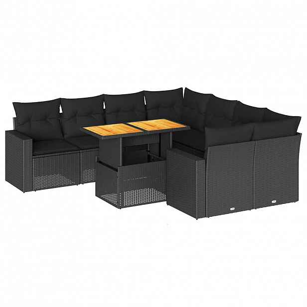 vidaXL 9dílná zahradní sedací souprava s poduškami černá polyratan