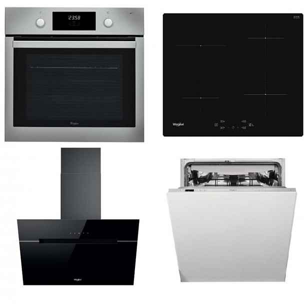 Akční set spotřebičů Whirlpool trouba AKP745IX + indukční deska WSQ7360NE + komínový odsavač par WHVP62FLTSK + vestavná myčka nádobí WIC3C26F