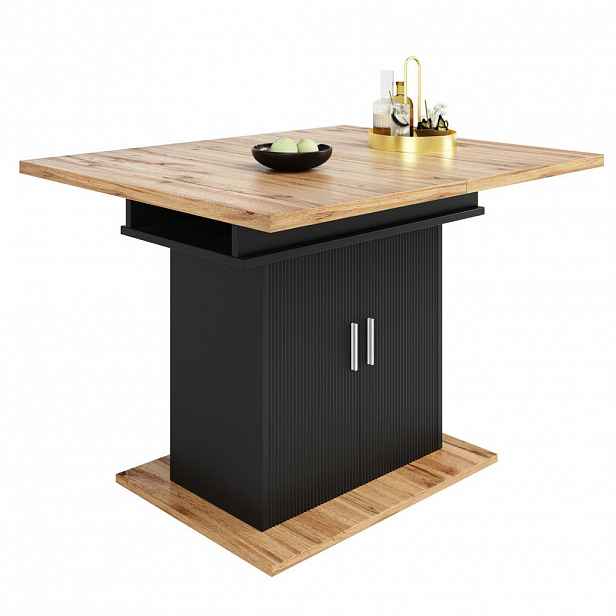 OKWISH JÍDELNÍ stůl 110-140/70/76 cm černý z MDF rozkládací s úložným prostorem