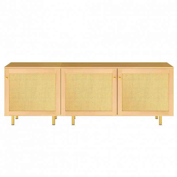 STILVORA KUCHYŇSKÁ SKŘÍŇ v přírodní barvě, úložná skříň z ratanového výpletu, do obývacího pokoje, 180 × 40 × 63 cm